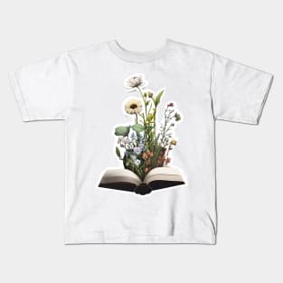 Watercolora Open Book, flowers growing Kids T-Shirt